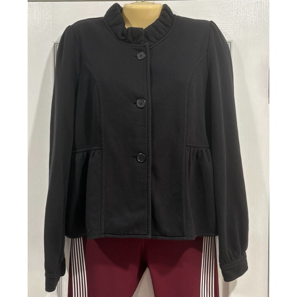 Express Womens L Black Ruffle Collar Button Jacket Blazer Cotton Blend